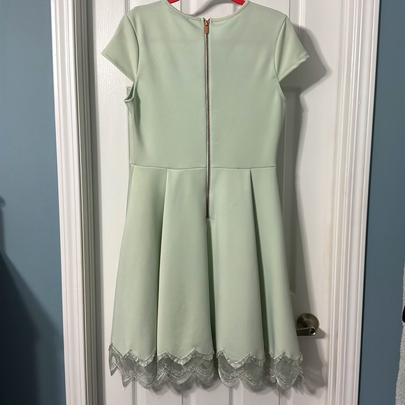 Mint Green Fit and Flare Scuba Dress - Picture 4 of 5